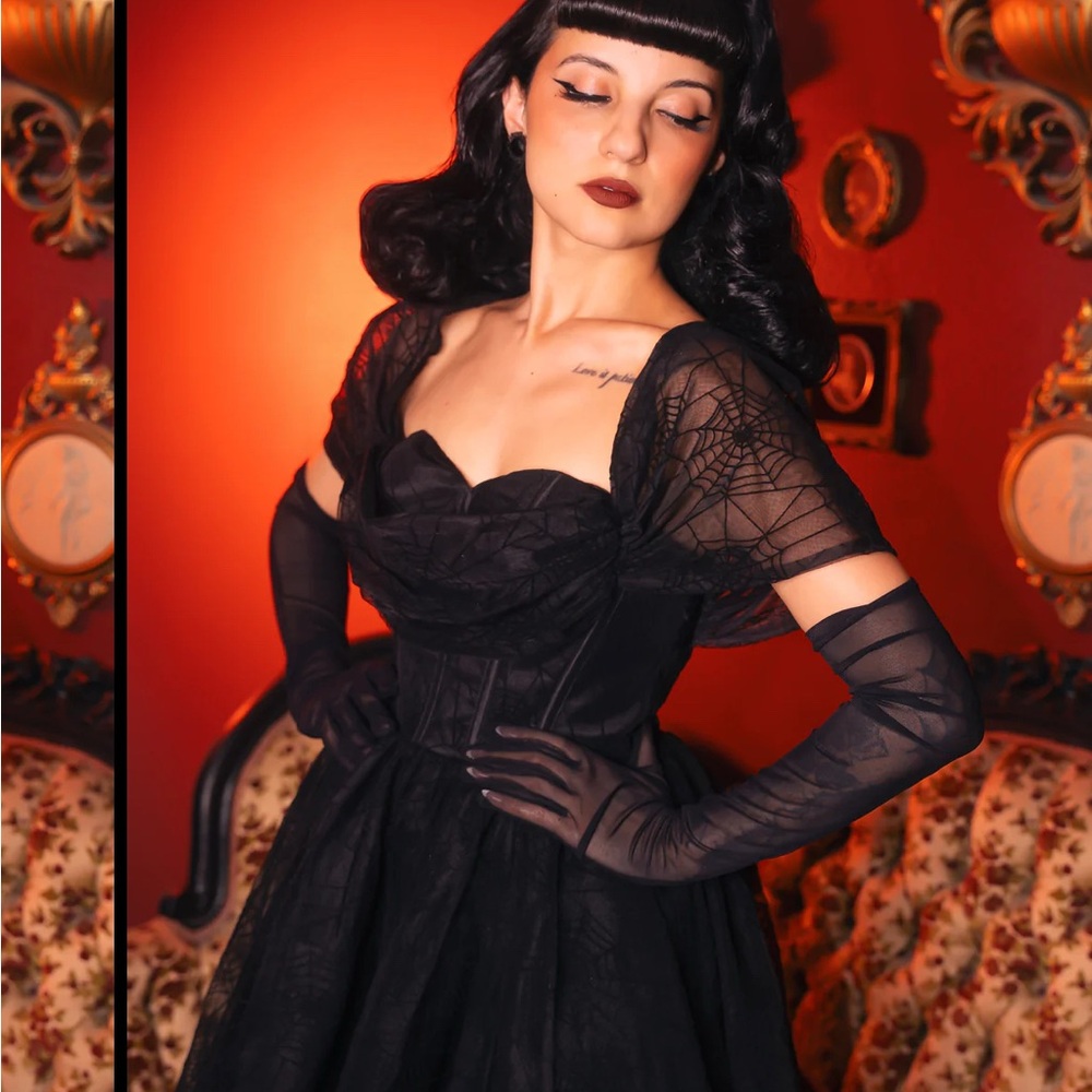 Pin up style Black spider web dress